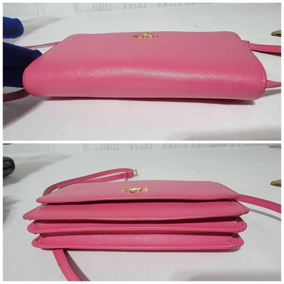 Authentic PRADA Saffiano Lux Metal Flap Wallet with Strap Peonia Geranio - Picture 9 of 16